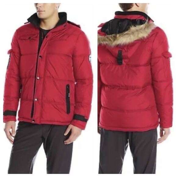 NWOT BearPaw Men's Durham Winter Puffer Coat Red Size S - Picture 1 of 12